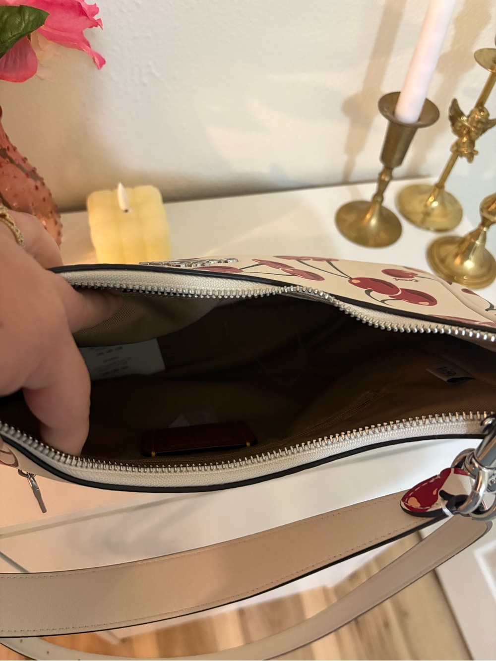 Coach Cherry Print Teri Hobo Crescent Shoulder Bag in Cream and Red NWOT - Picture 4 of 9